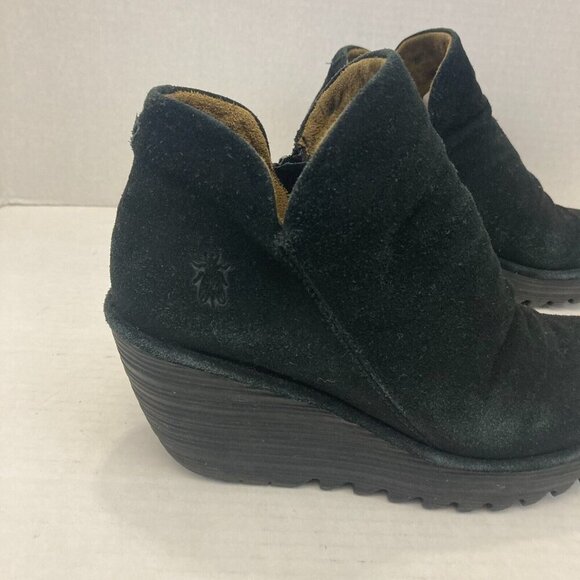 Fly London Wedge Ankle Bootie Womens EU Size 38 / US 7.5 / 8 Black Suede Leather - Picture 8 of 16